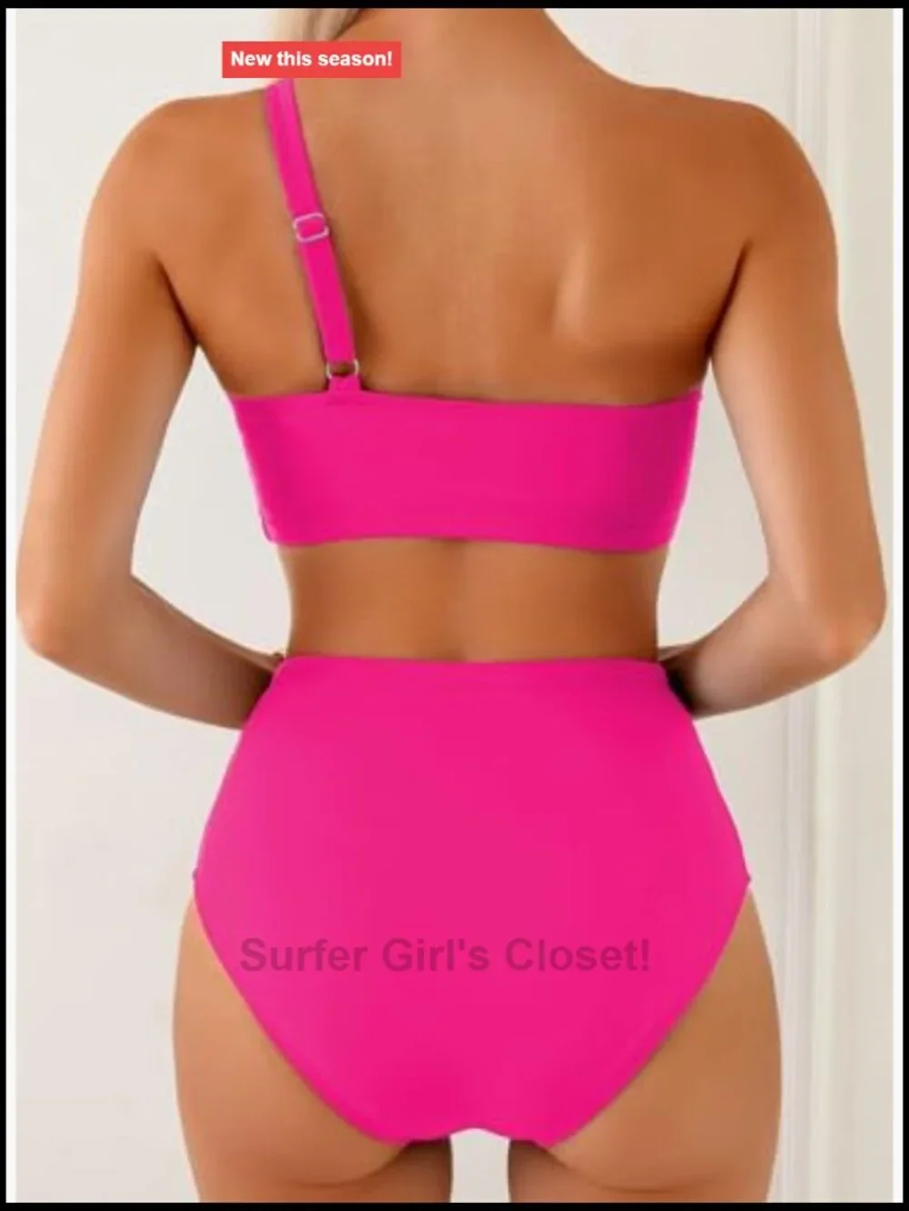 One Shoulder Color Block High Waisted Bikini Set Petal Edges Swimsuit
